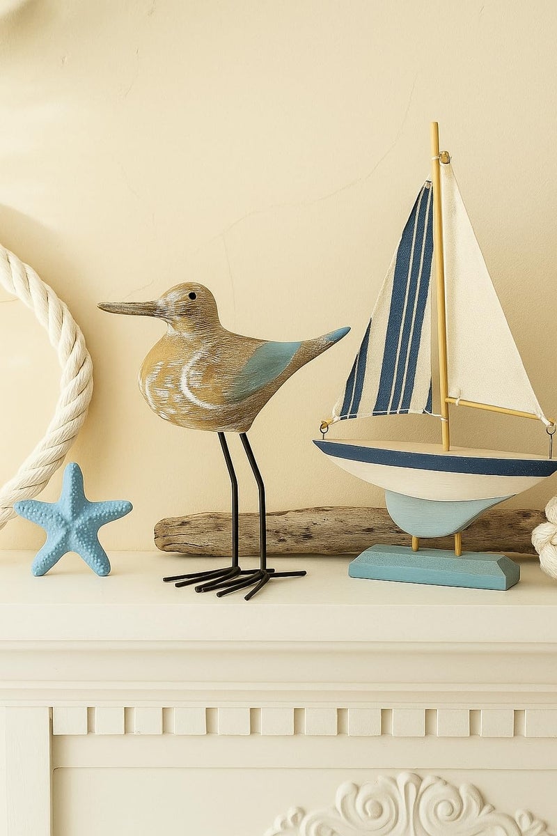 The Bridge Collection Shabby Chic Wooden Shorebird Figurine (Medium - 7" H) - Image 3